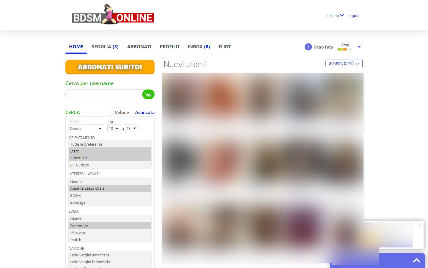 BDSMOnline.eu area riservata